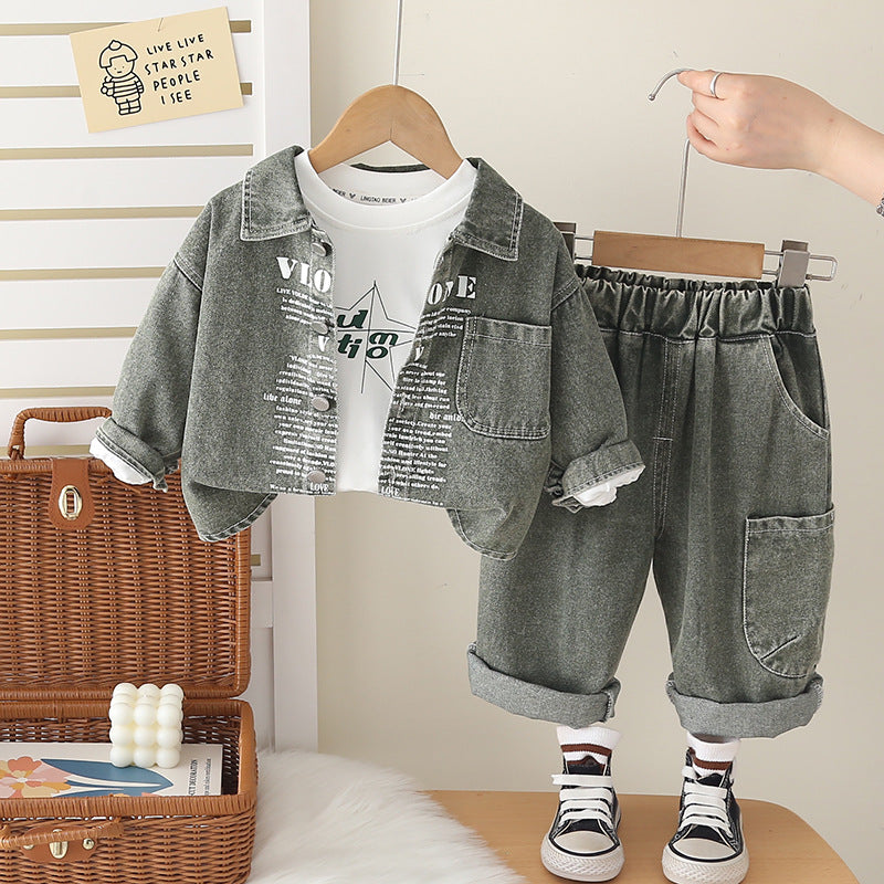 Boys 2026 Autumn Denim 3-Piece Letter Suit