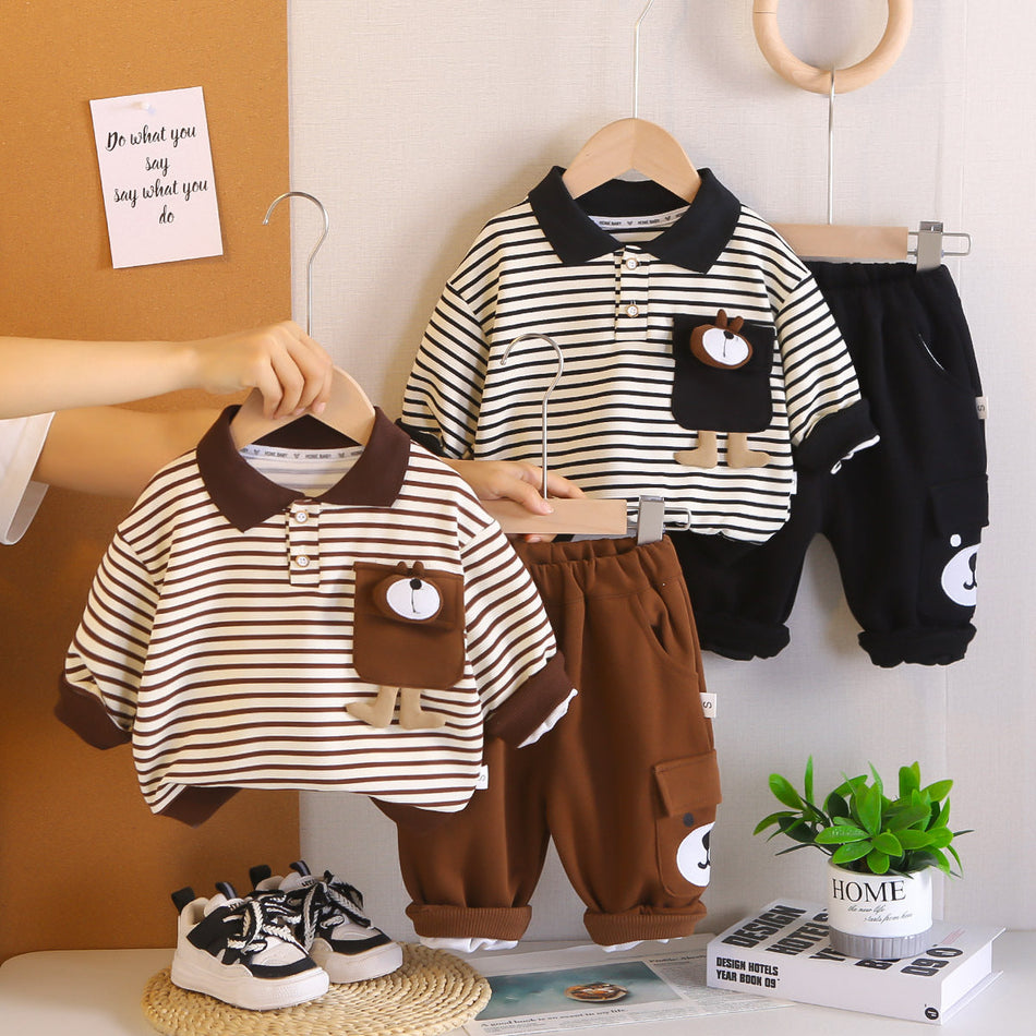 Boys 2026 Autumn Striped Bear 2-Piece Suit