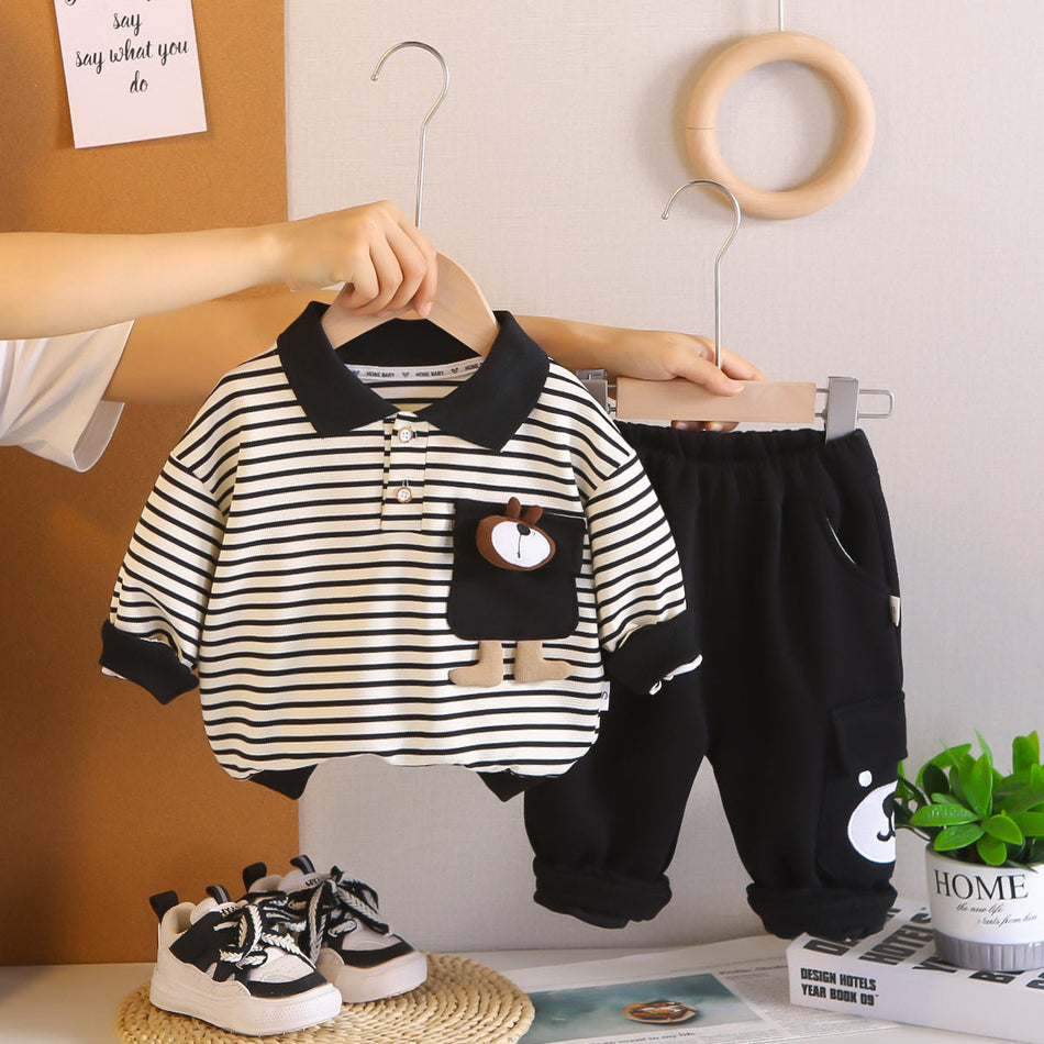 Boys 2026 Autumn Striped Bear 2-Piece Suit