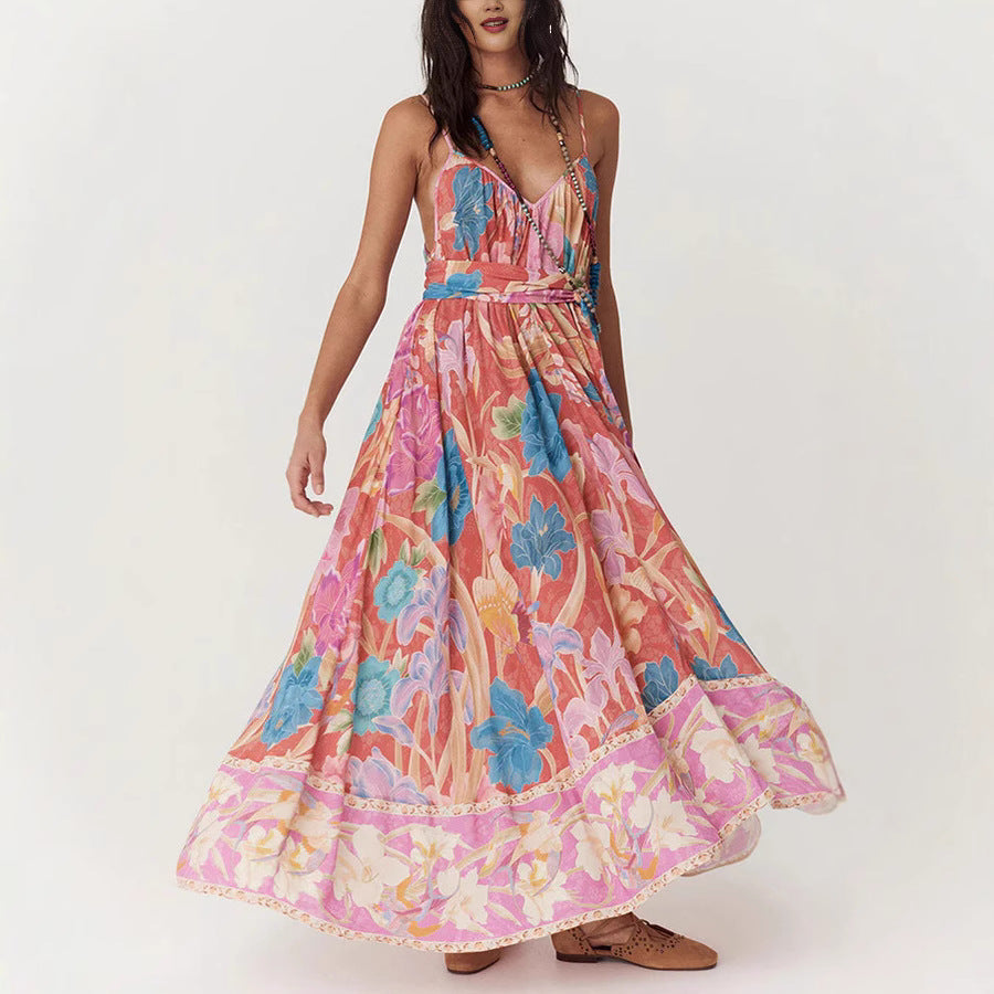 Linen Positioning Print Sling Dress - Breezy 2026 "INS" Vacation