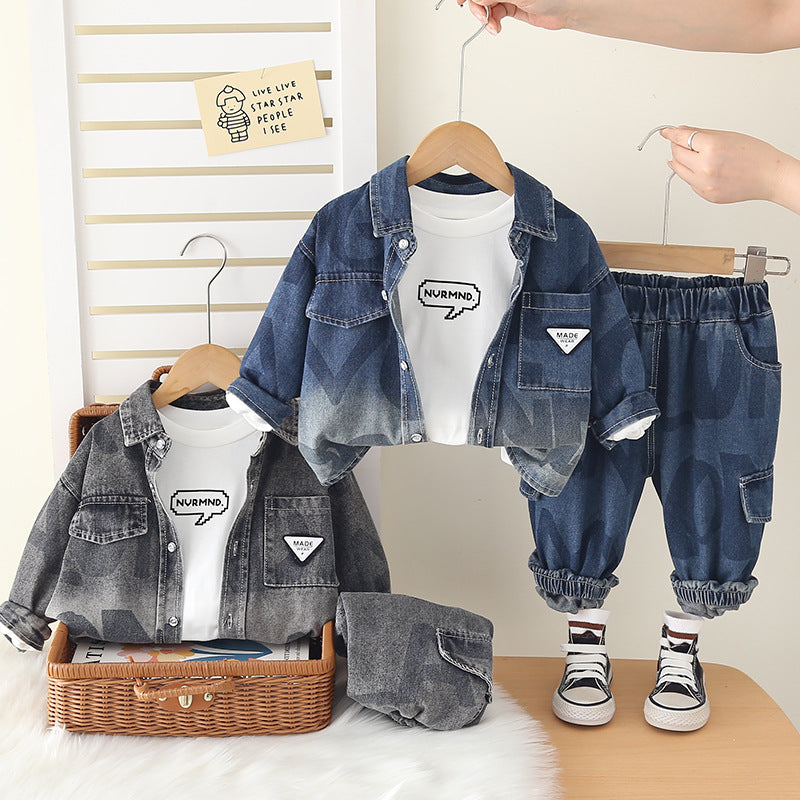 Boys Autumn 3-Piece Denim Letter Jacket Set