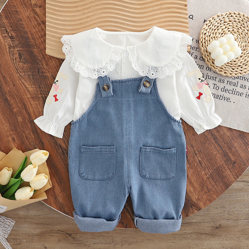Kids 2026 Spring Autumn Rabbit Strap 2-Piece Suit