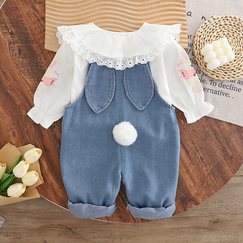 Kids 2026 Spring Autumn Rabbit Strap 2-Piece Suit