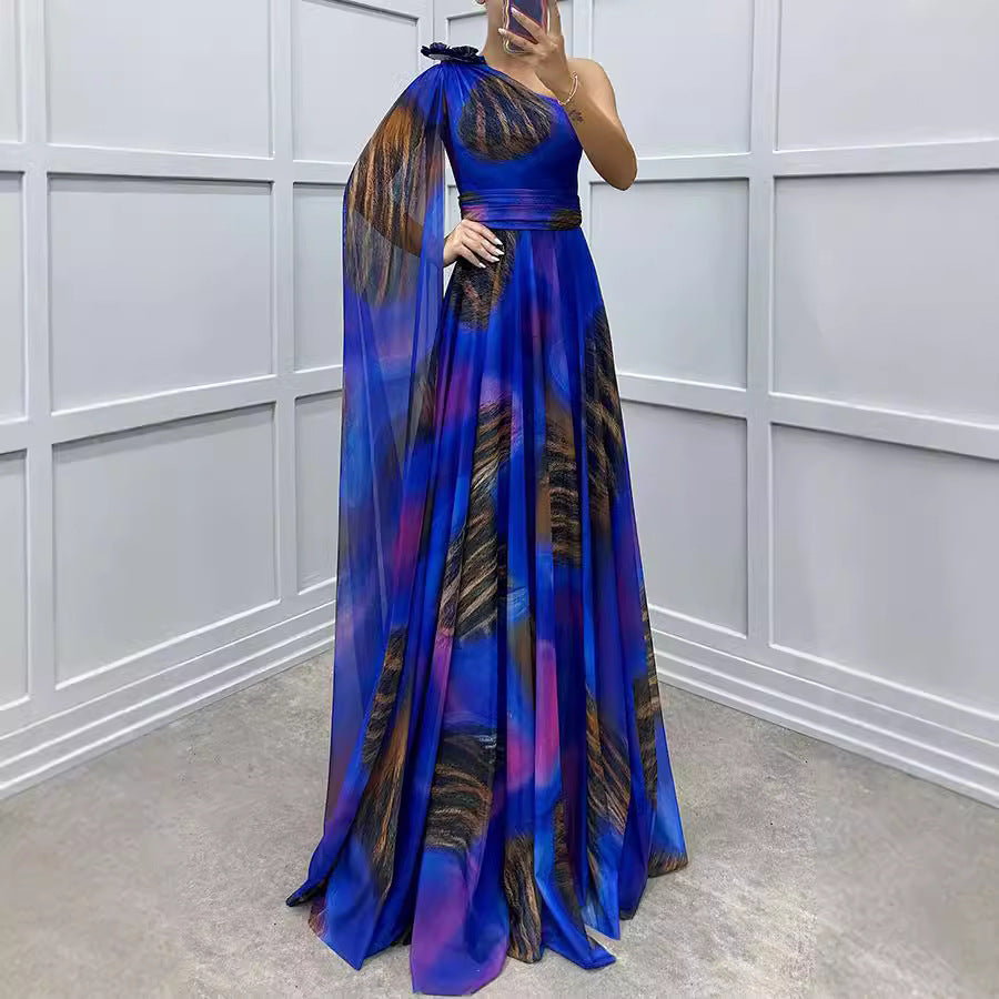 Diagonal Shoulder Chiffon Dress - 2026 "Asymmetric Luxe" Party