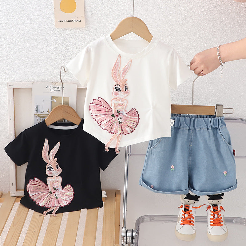 Girls 2026 Summer Cartoon 2-Piece Cotton Set