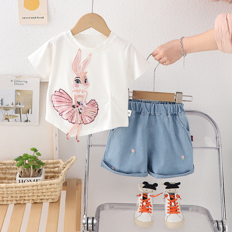 Girls 2026 Summer Cartoon 2-Piece Cotton Set