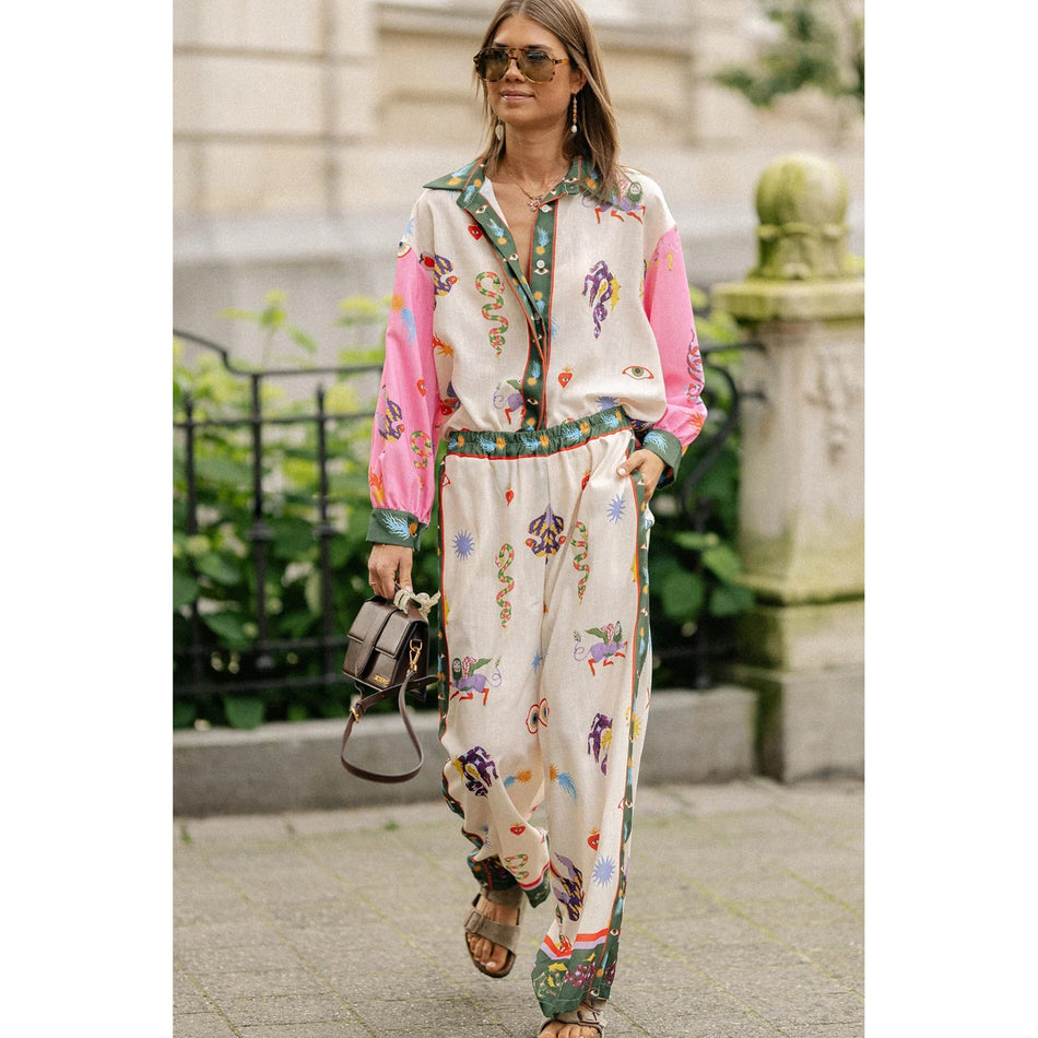 Abstract Printed Two-Piece Set - 2026 "INS" Casual Lounge Suit