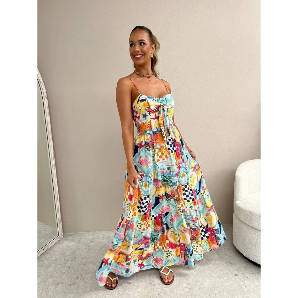 Sling Printed Rubber Dress - 2026 "Liquid Luxe" Vacation Style