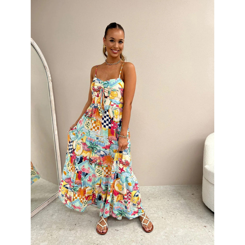 Sling Printed Rubber Dress - 2026 "Liquid Luxe" Vacation Style