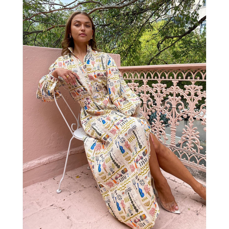 Abstract Printed Long-Sleeve Dress - 2026 "INS" Casual Vacation