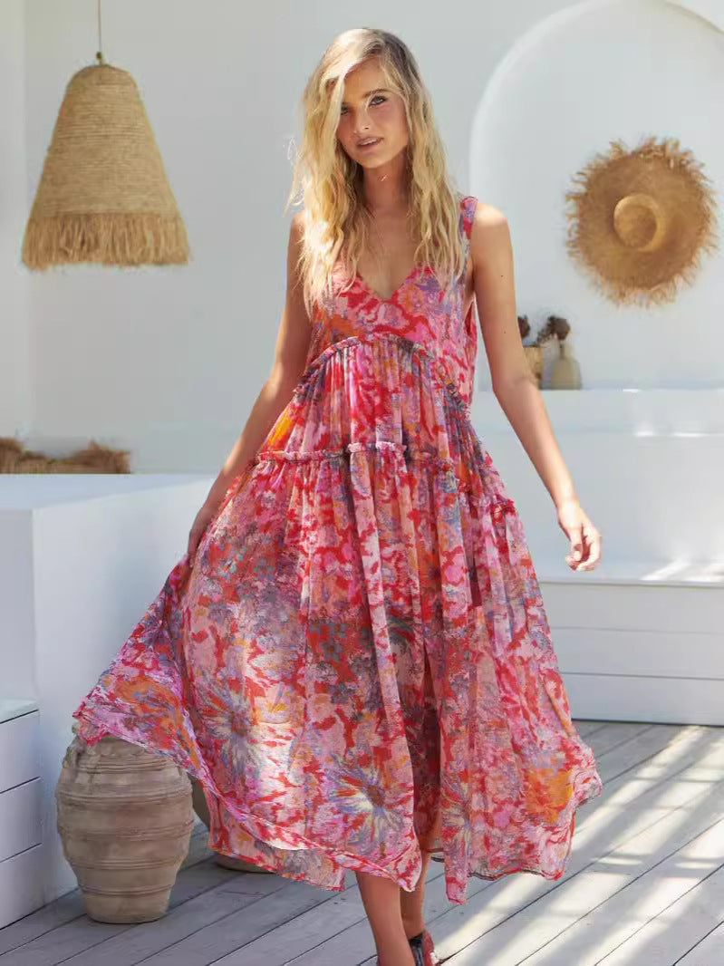 Chiffon Printed Sling Dress - 2026 "INS" Summer Vacation Flow