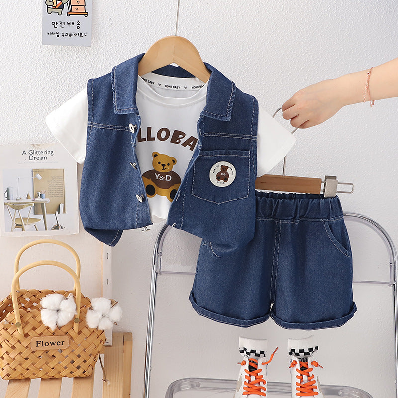 Boys 2026 Summer Denim Vest 3-Piece Set