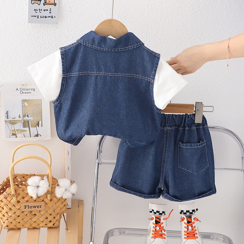 Boys 2026 Summer Denim Vest 3-Piece Set
