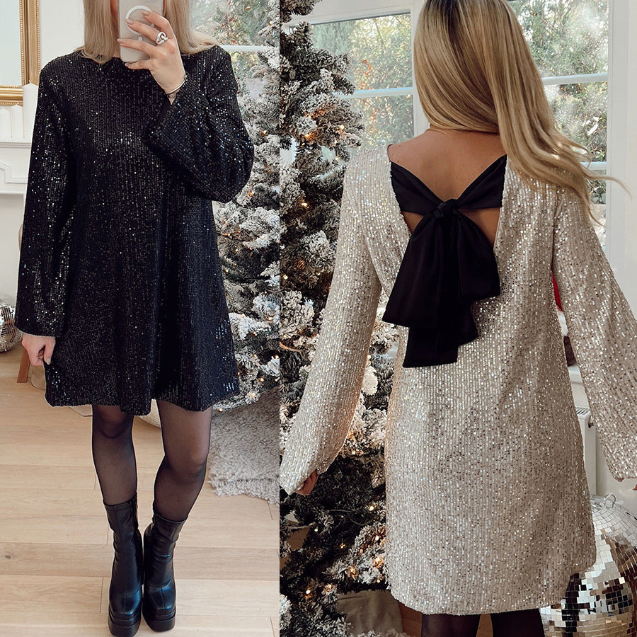 Sequin Lace-Up Party Dress - 2026 "INS" Winter Holiday Luxe