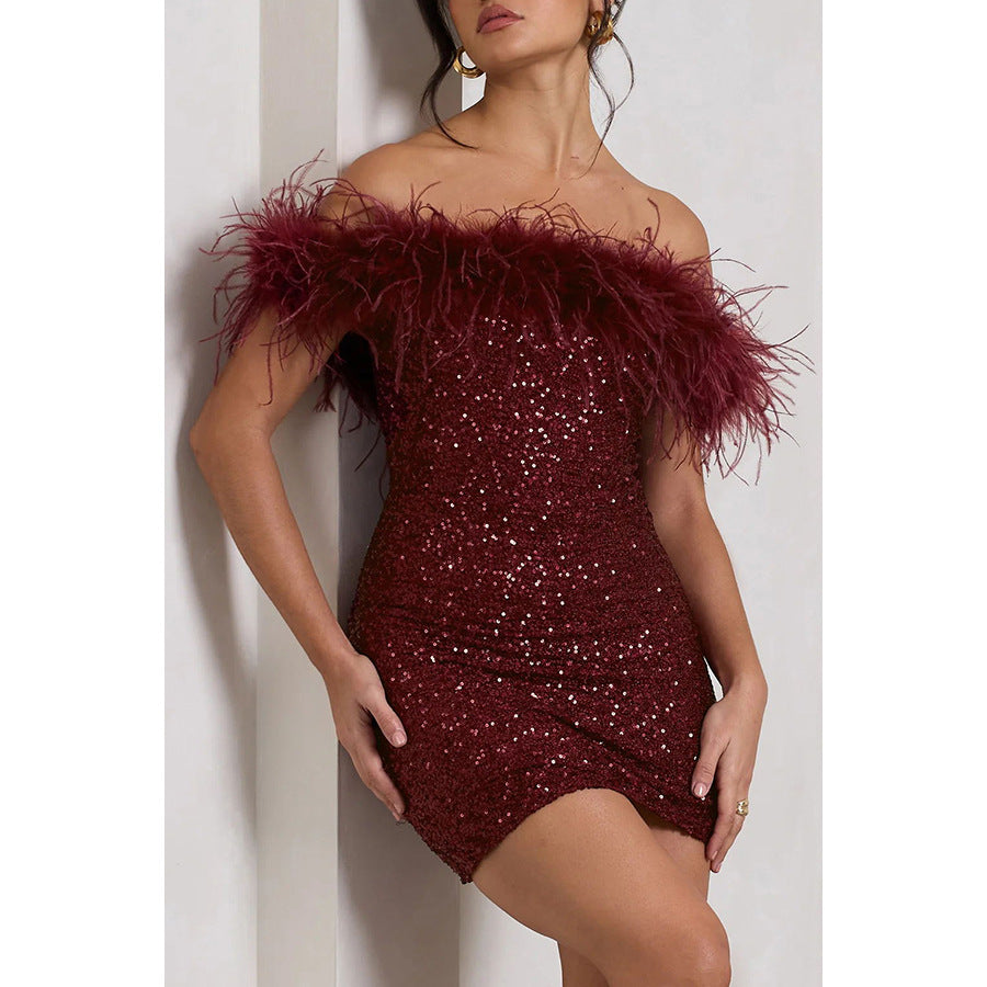 Off-Shoulder Sequin Party Dress - 2026 "INS" Casual Luxe Summer