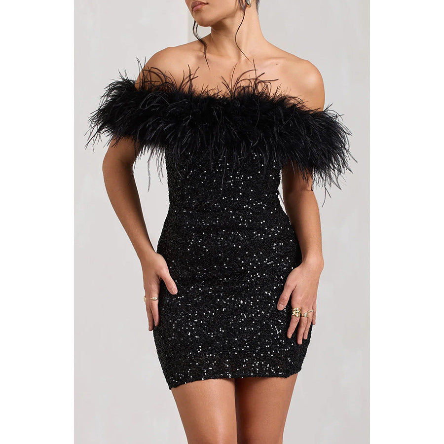 Off-Shoulder Sequin Party Dress - 2026 "INS" Casual Luxe Summer