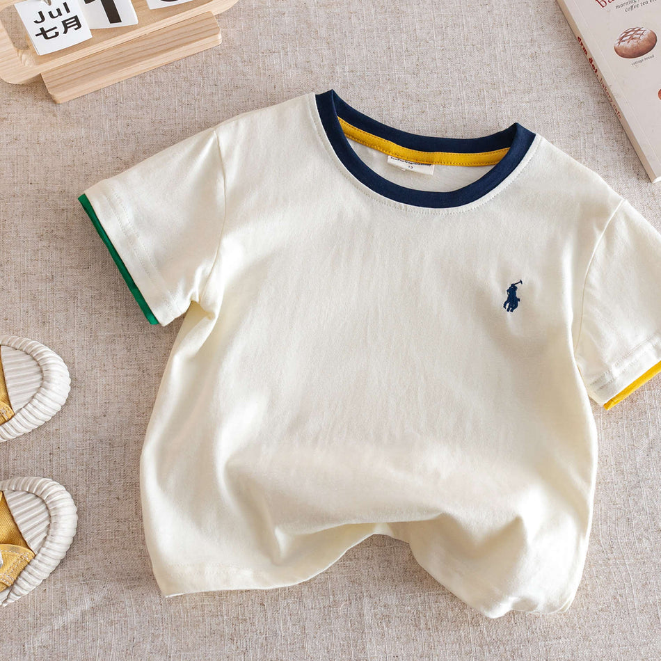 Korean Style 2026 Kids Color-Block Short-Sleeve T-Shirt
