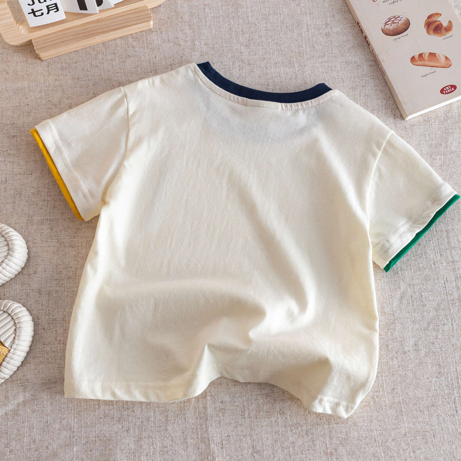 Korean Style 2026 Kids Color-Block Short-Sleeve T-Shirt