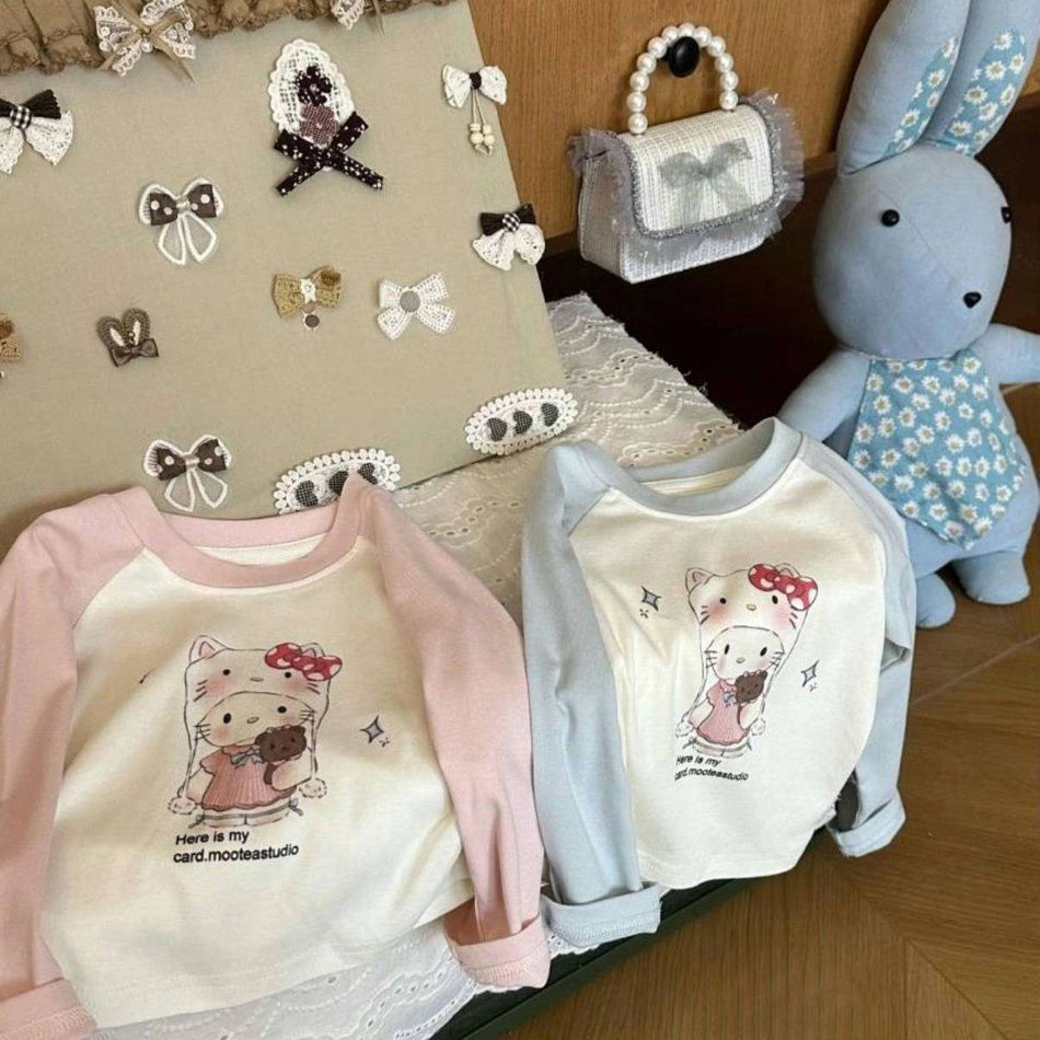 Girls 2026 Spring Cartoon Long-Sleeve Cotton Top