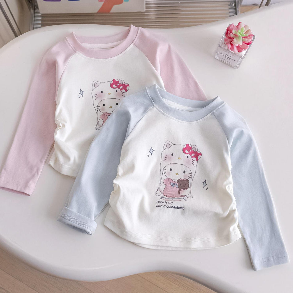 Girls 2026 Spring Cartoon Long-Sleeve Cotton Top