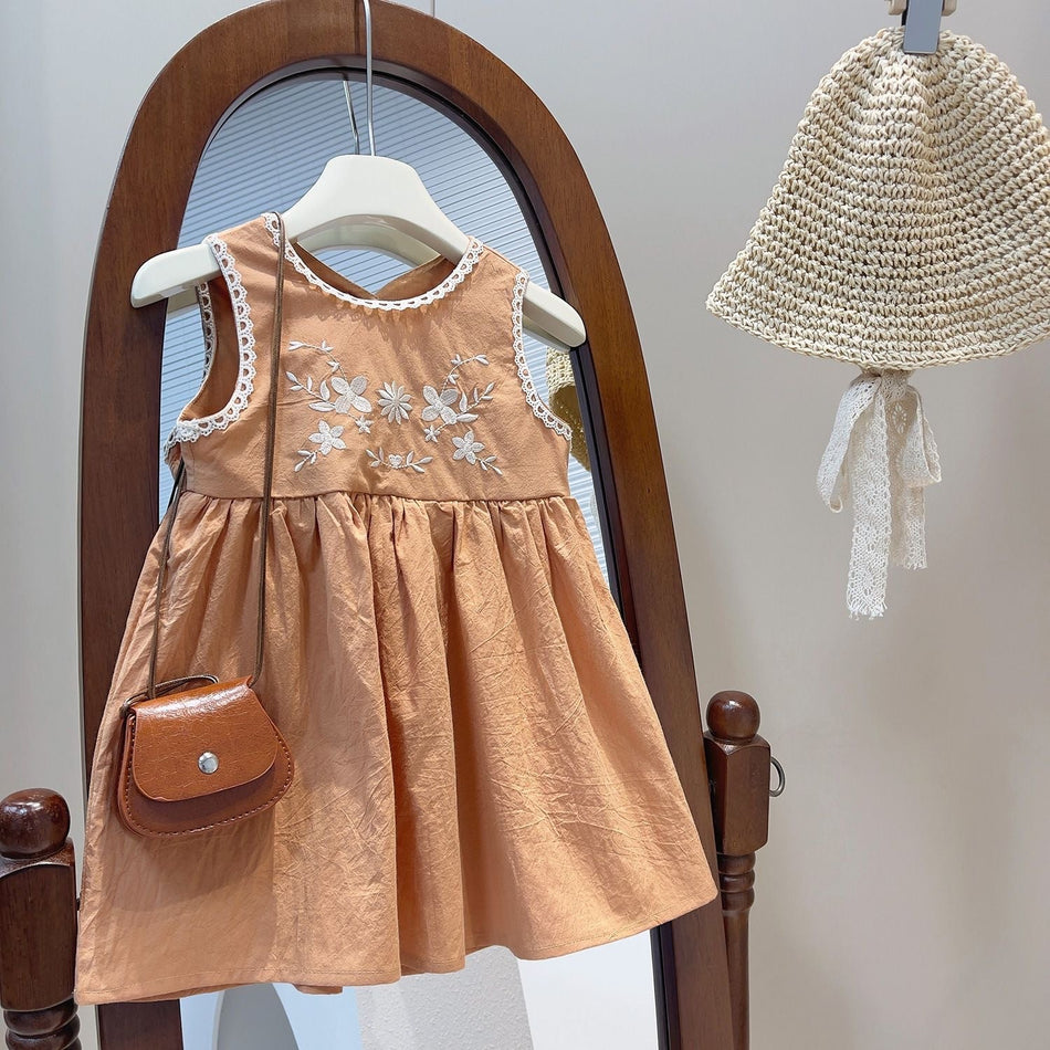 Baby Girls 2026 Summer Embroidered Sleeveless Vest Dress