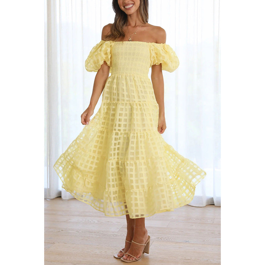 One-Character Collar Lantern Sleeve Cake Dress - 2026 "INS"