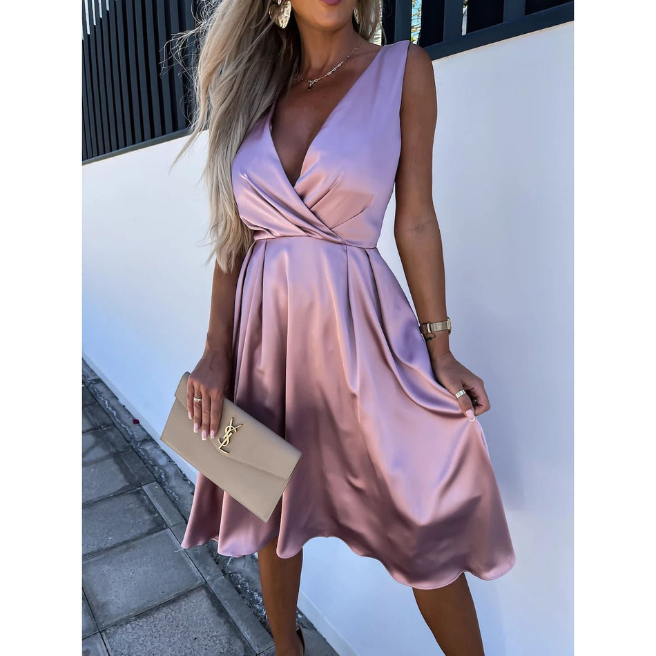 V-Neck Multicolor Swing Dress - 2026 "INS" Effortless Summer Luxe