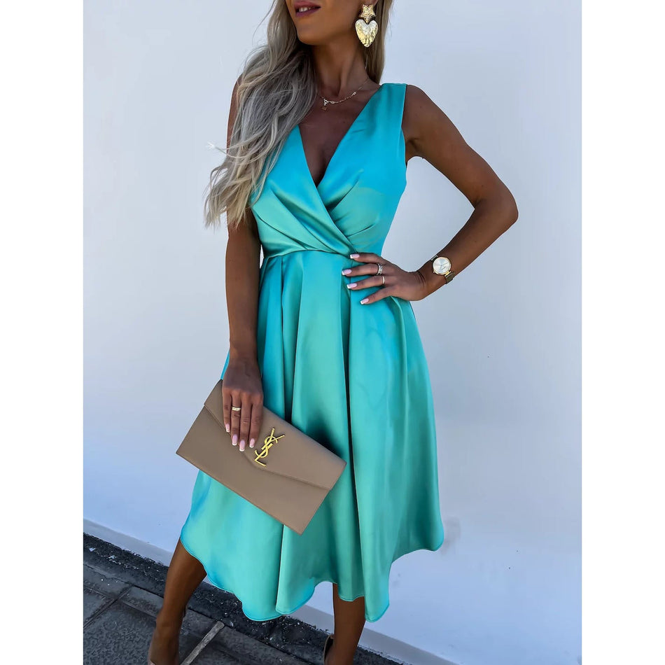 V-Neck Multicolor Swing Dress - 2026 "INS" Effortless Summer Luxe