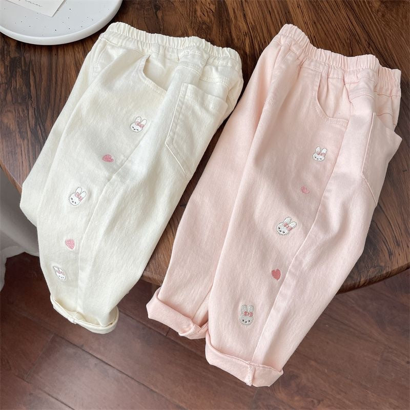 Girls 2026 Spring Casual Embroidered Pants