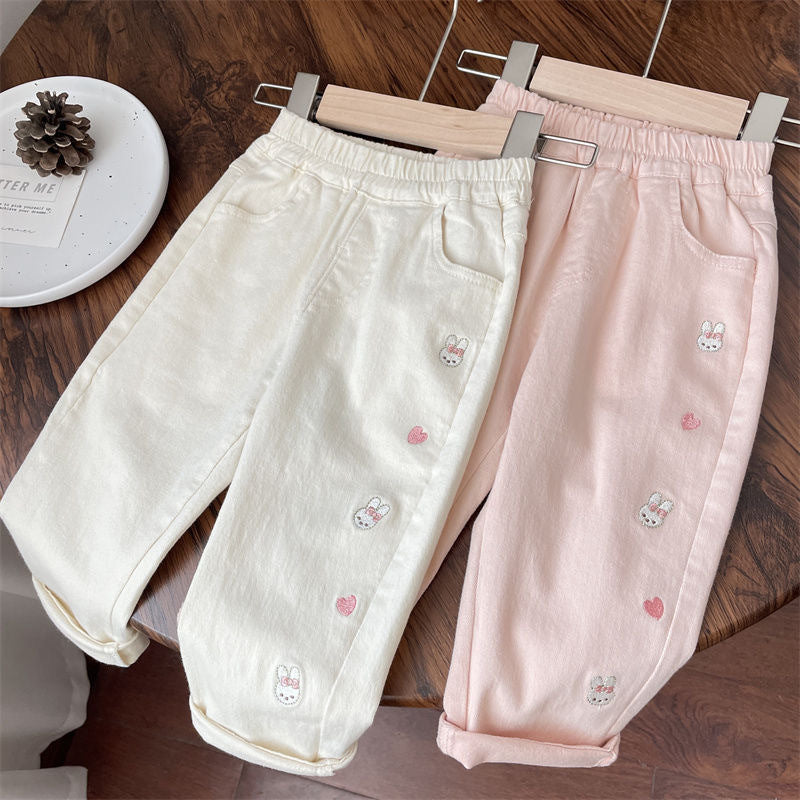 Girls 2026 Spring Casual Embroidered Pants