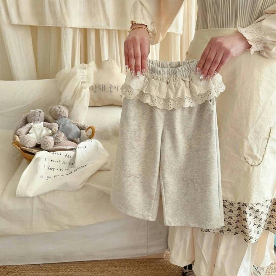 Girls 2026 Spring Lace Wide-Leg Sweat Pants