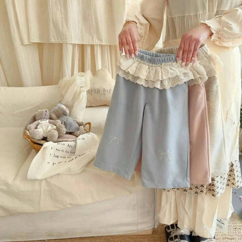 Girls 2026 Spring Lace Wide-Leg Sweat Pants