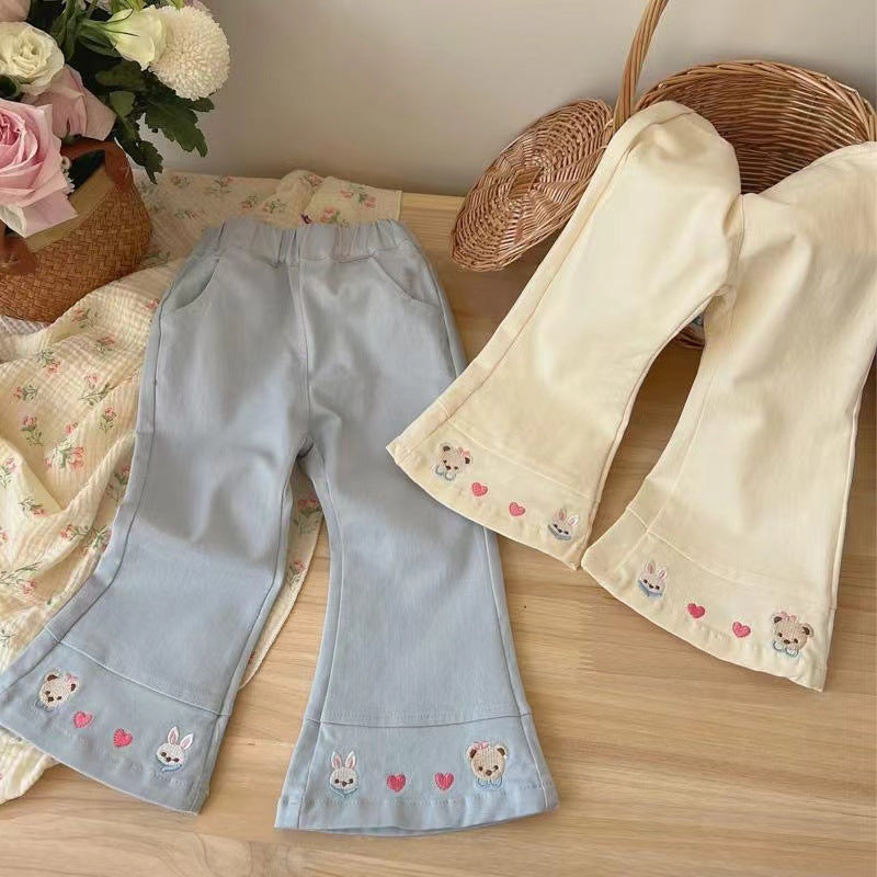 Girls 2026 Spring Korean-Style Cartoon Flare Pants