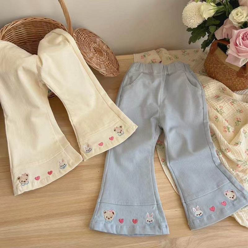 Girls 2026 Spring Korean-Style Cartoon Flare Pants