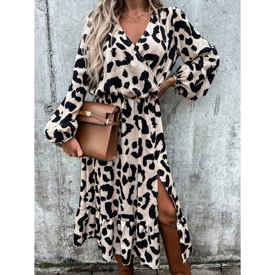 Lantern-Sleeve Split Dress - 2026 "INS" Liquid Utility