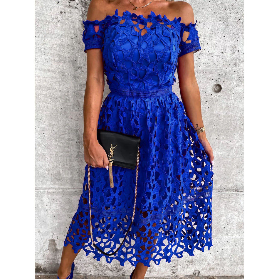 One-Word Collar Lace Dress - 2026 "INS" Romantic Sheer Luxe