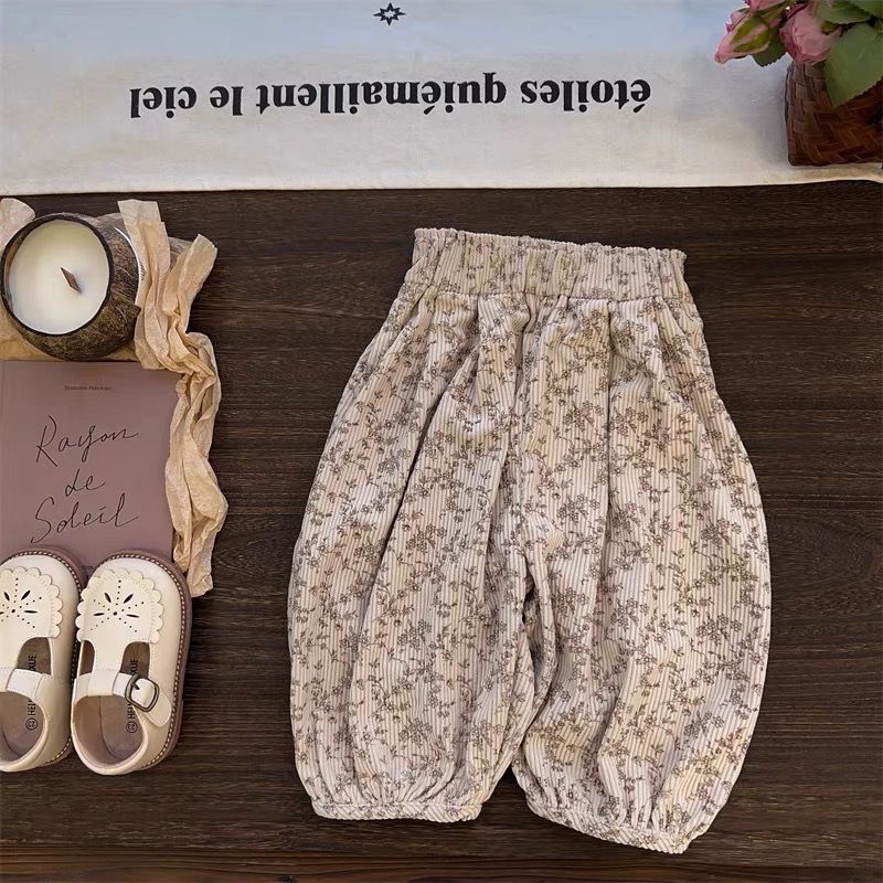 Girls 2026 Spring Autumn Floral Loose Casual Pants