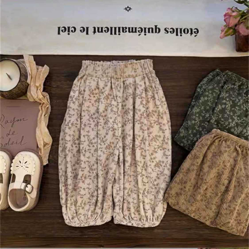 Girls 2026 Spring Autumn Floral Loose Casual Pants