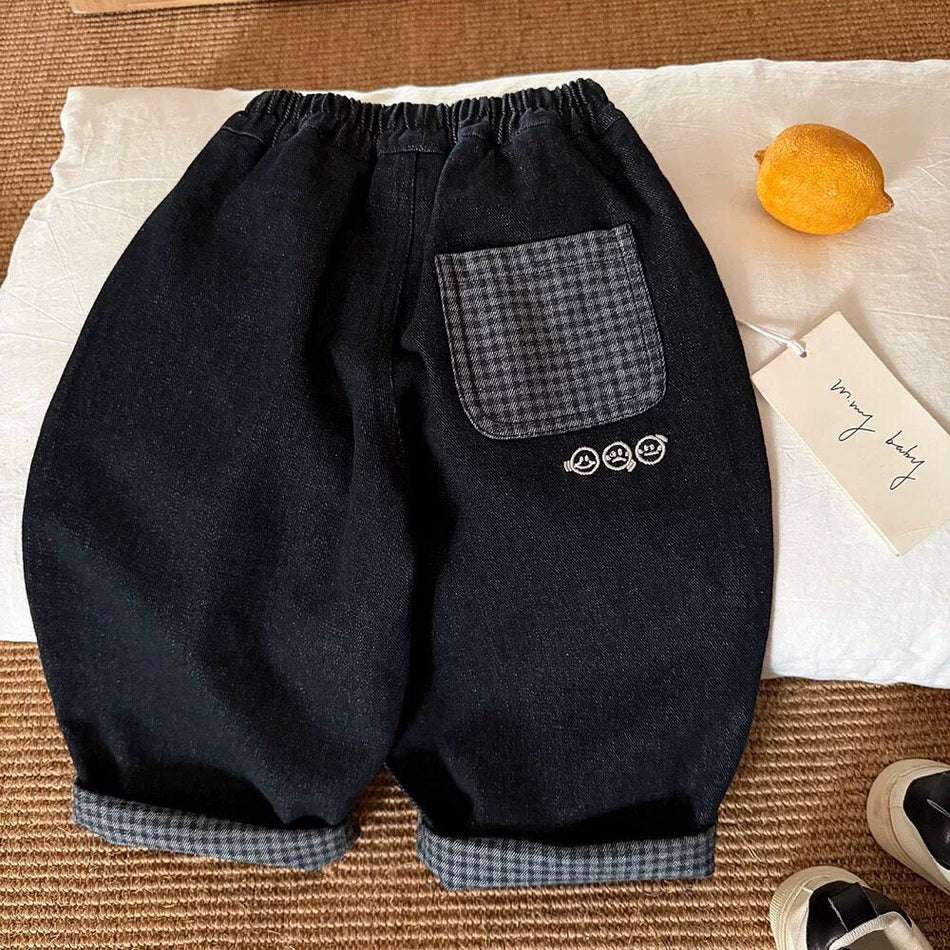 Boys 2026 Spring Japanese Black Wide-Leg Jeans