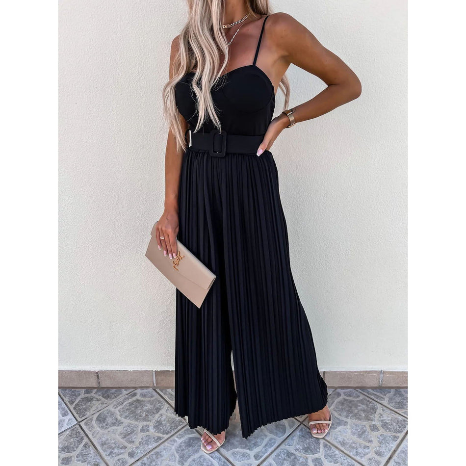 Pleated Strap Jumpsuit - 2026 "INS" Micro-Pleat Vacation Utility
