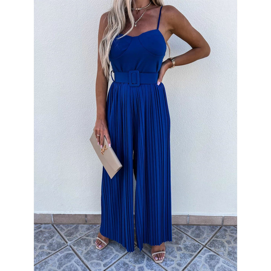 Pleated Strap Jumpsuit - 2026 "INS" Micro-Pleat Vacation Utility