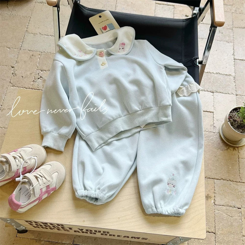 Trendy Korean Girls Sweatshirt & Leggings Set