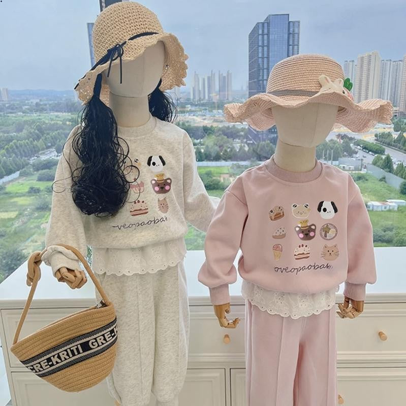 Trendy Girls Cotton Sweatshirt & Pants Set 2026