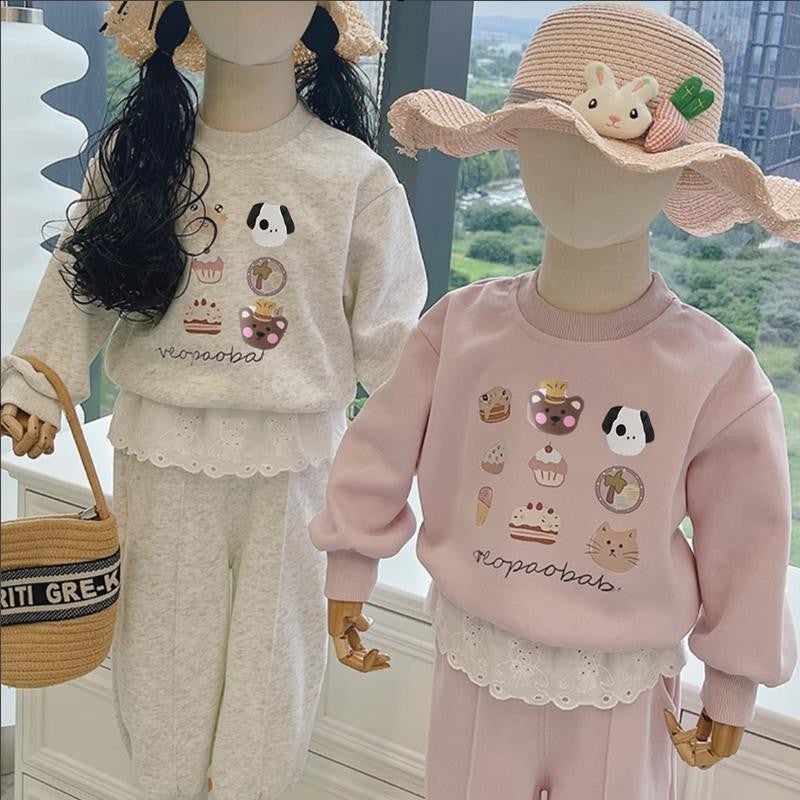 Trendy Girls Cotton Sweatshirt & Pants Set 2026