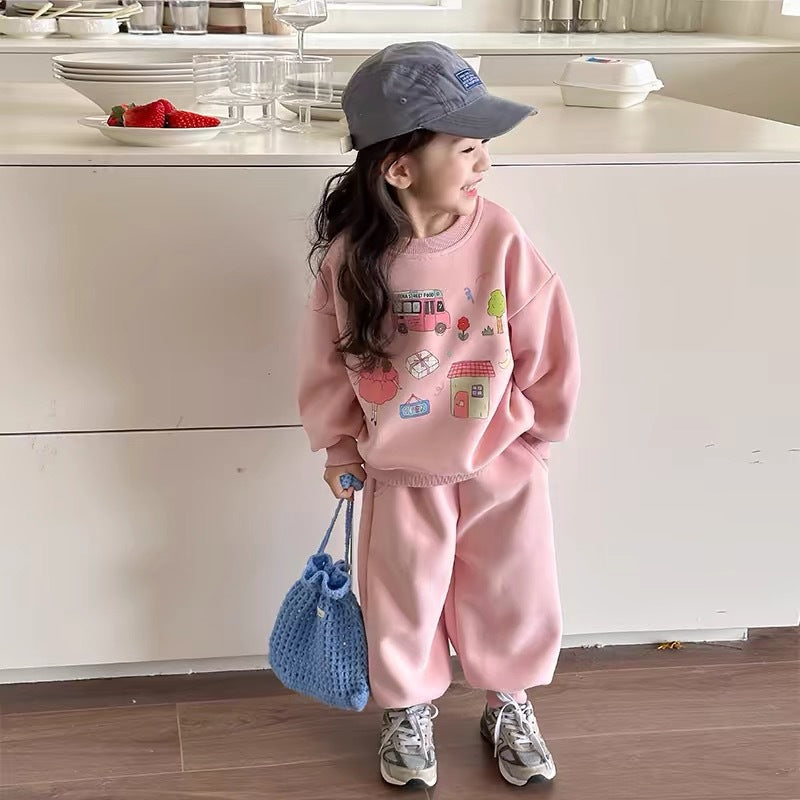 Korean Girls Autumn Sweatshirt & Pants Set 2026
