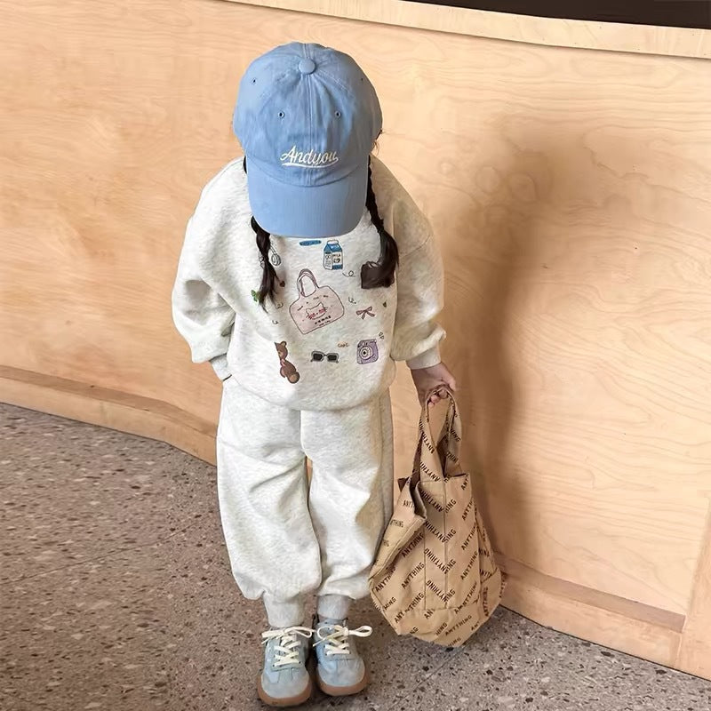 Korean Girls Autumn Sweatshirt & Pants Set 2026