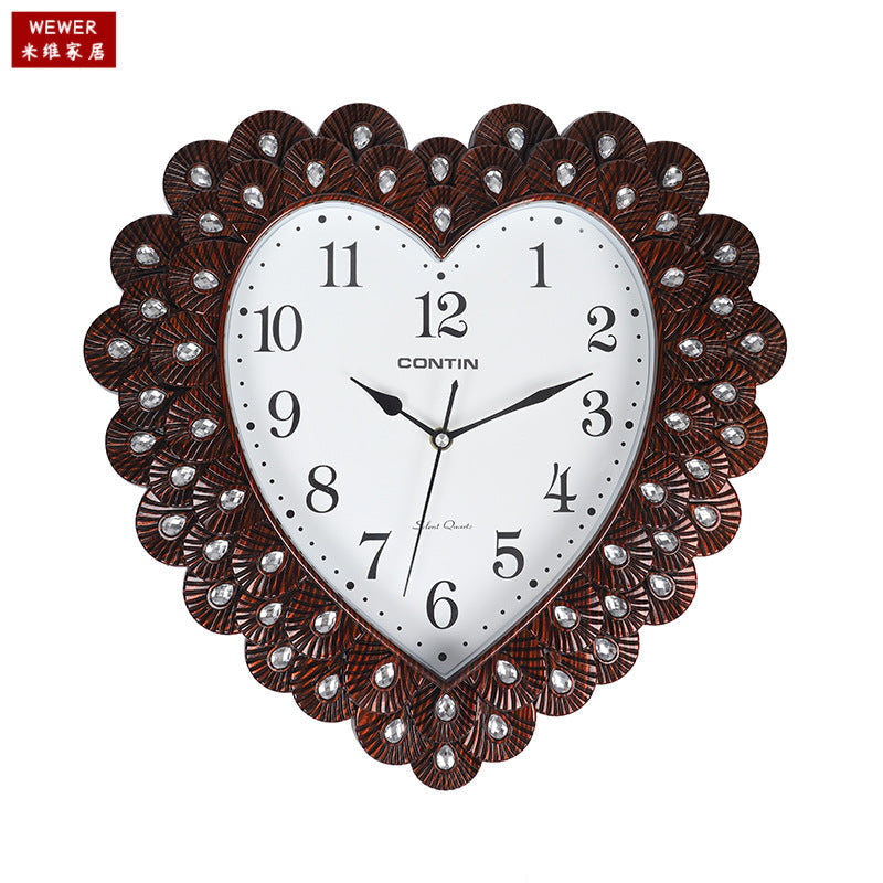 Miwei CONTIN Heart Shape Diamond Wall Clock Silent Scanning Clock