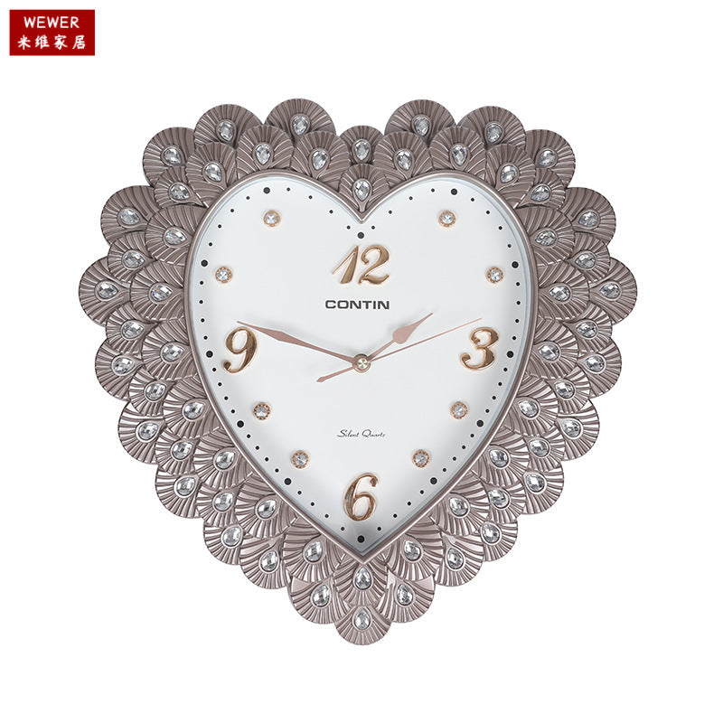 Miwei CONTIN Heart Shape Diamond Wall Clock Silent Scanning Clock