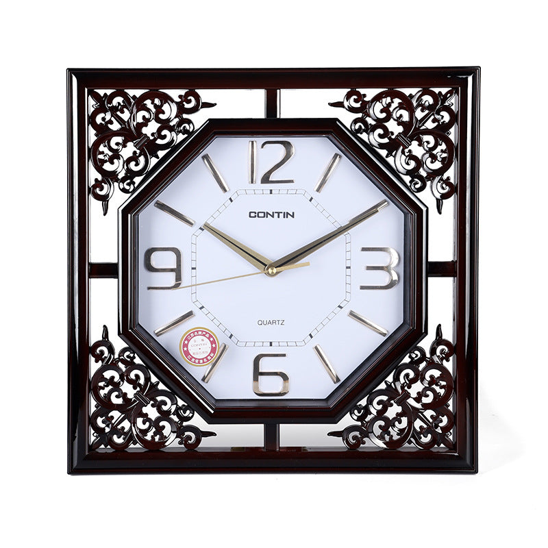 New Chinese Style Redwood Square Wall Clock Jumping Seconds