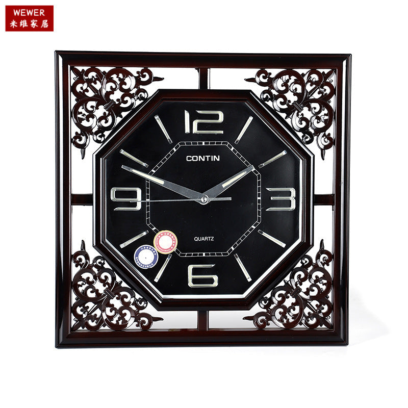 New Chinese Style Redwood Square Wall Clock Jumping Seconds